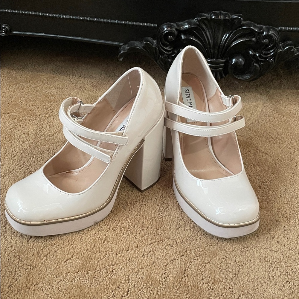 Steve Madden Cream Double Strap Platform Heels
